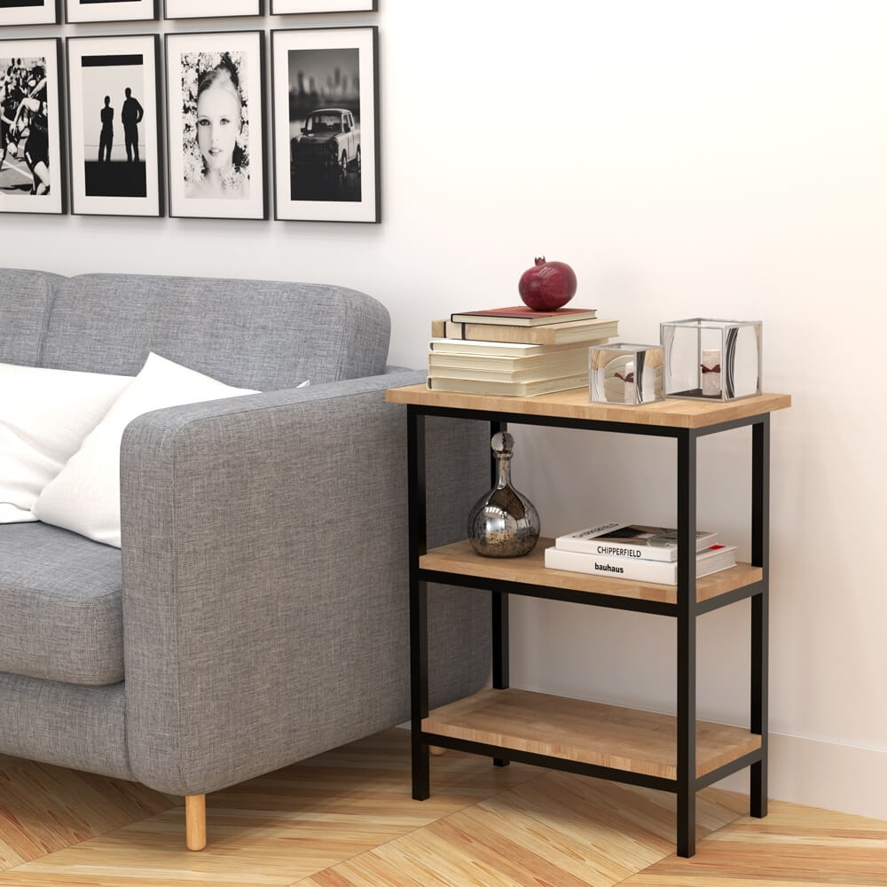 ชั้นวางของไม้ยางพารา สไตล์ลอฟท์ Monster Steel รุ่น JZN014 ขนาด 60*30*70 cm.